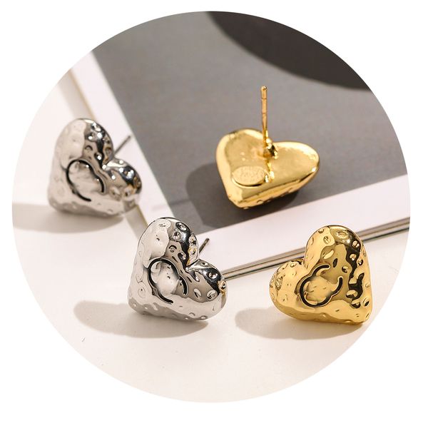 

18k gold plated 100% stainless steel stud earrings luxury womens geometric heart pattern crystal rhinestone earring wedding party jewerlry g, Golden;silver