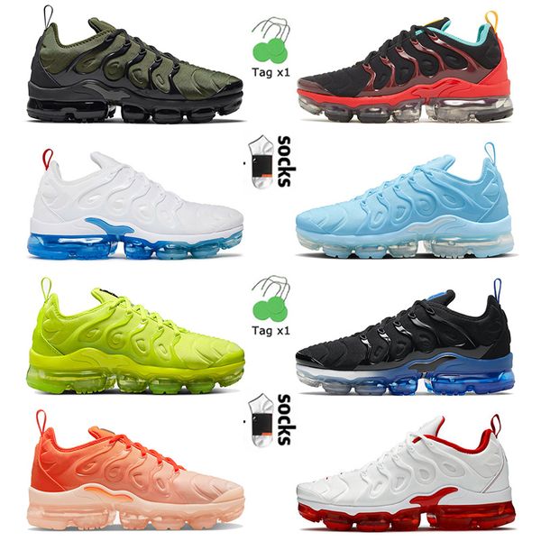 

vapourmx plus tn running shoes for mens womens tnplus trainers with socks classic og triple black all white university blue tennis ball stai
