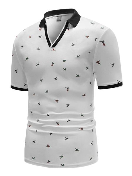 

men bird print contrast binding t-shirt i1hj#, White;black