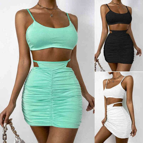 

designer women's casual dresses 2022 summer suspender vt two piece women's lace up pleated skirt, Black;gray