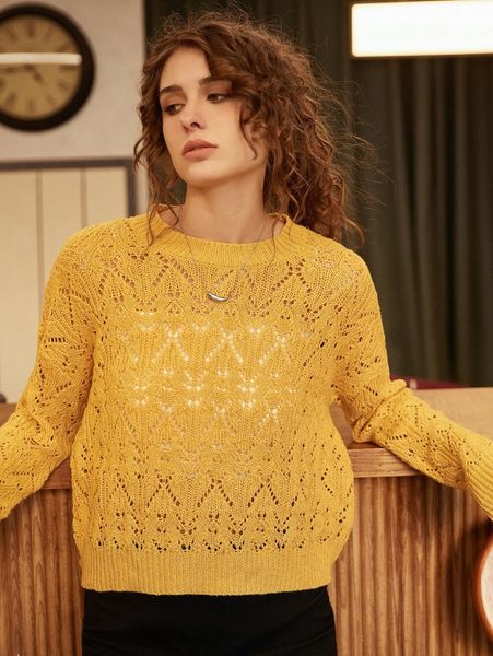 

knit mix solid open knit sweater s9j8#, White;black