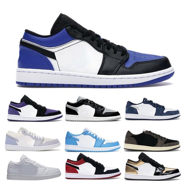 

classic jumpman 1s low basketball shoes man woman unc triple white court purple grey black toe pine green mocha sneakers trainers fast quick