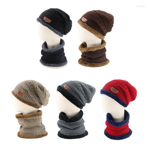 Boinas 2pcs de inverno chunky knit giretas hat lenço círculo conjunto de luxuos