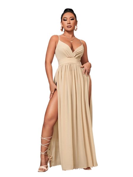 

sxy split thigh maxi cami dress b60j#, Black;gray