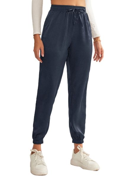 

solid drawstring waist joggers i8ga#, Black;white