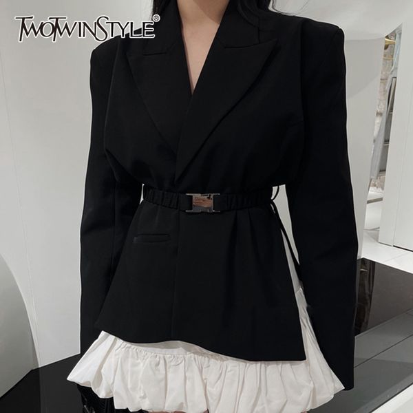

white casual blazer for women notched long sleeve sashes korean blazers female fashion clothing spring 210423, White;black