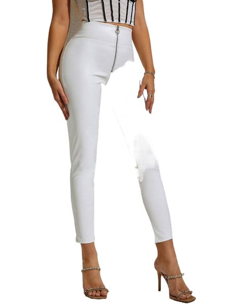 

apperloth a zip front high waist pu leather skinny pants g1s0#, Black;white