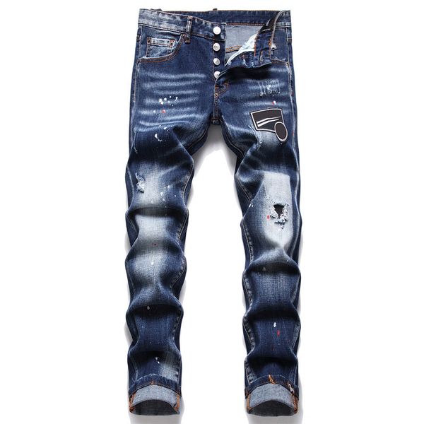 

european style jeans men slim jean pants mens denim trousers blue hole pencil pant nn97cvgd