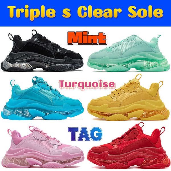 

luxuries triple-s clear sole designer pairs casual shoes men women black yellow fluo white light pink grey orange mint purple turquoise gym