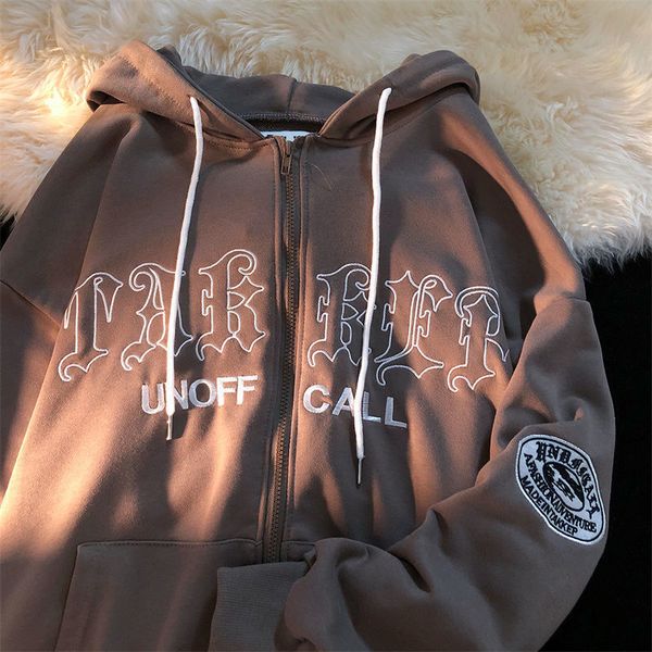 

women's jackets letter embroidery women harajuku sweatshirts vintage hoodie loose c l220824, Black;brown