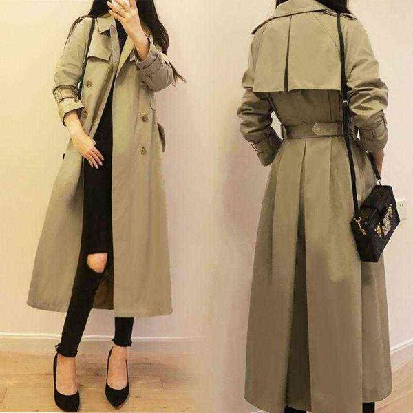 

women's trench coats korean style loose long women's coat double-breasted belted lady windbreaker spring autumn outerwear 2022 fas, Tan;black