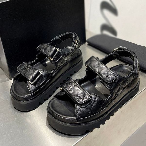 

22ss classic sandals designer fashion solid sheepskin fabric velcroed sandals summer women beach shoes flip-flops rubber mules luxury loafer, Black