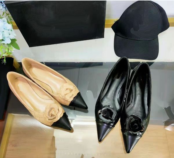 

sandals designer xiaoxiangfeng single shoes spring 2022 new camellia flower lingge pointed thick heel fashion versatile fairy shoesf0xh, Black