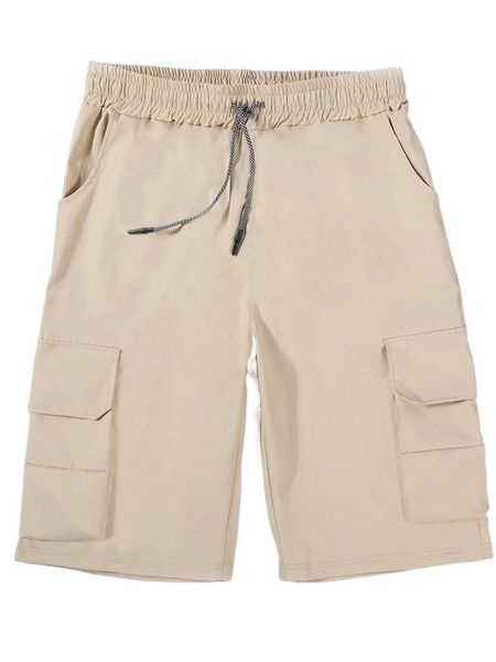 

extended sizes men flap pocket side drawstring waist shorts u6lb#, White;black