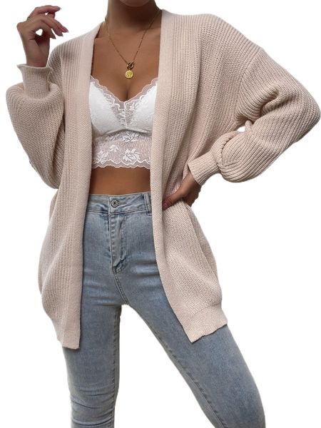 

drop shoulder ribbed knit duster cardigan q02s#, White;black