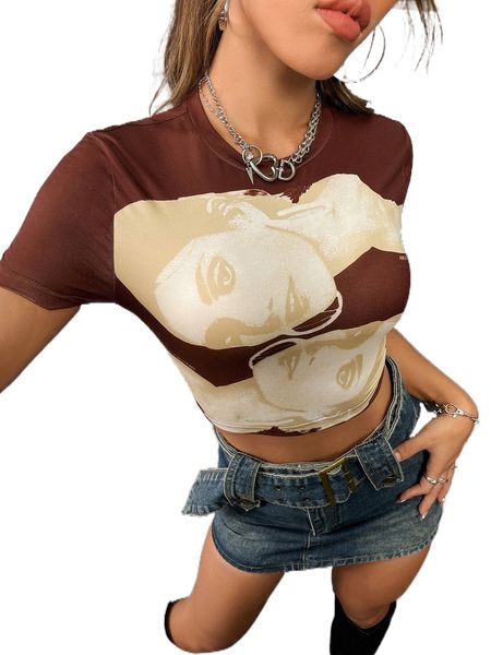 

figure & letter graphic round neck tee i1xd#, White