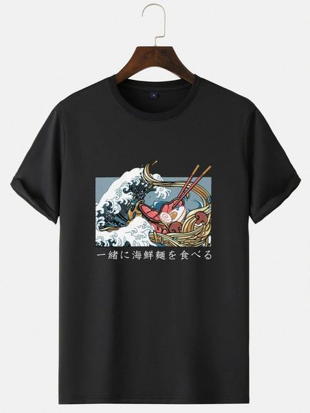 

men japanese letter & wave print tee w4no#, White;black