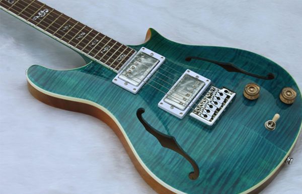 

semi hollow electric guitar body mahogany flame maple ,tremolo bridge chrome hardware