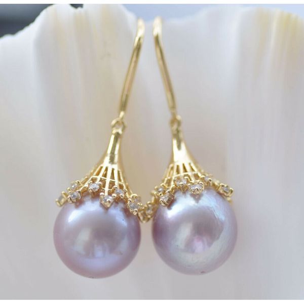 

13mm lavender round edison keshi pearl ear string cz, Silver