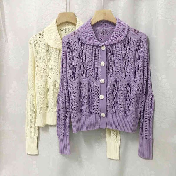

women's knits & tees zhuojia spring and summer sweet solid color design sense lapel casual cardigan sweater 0281, White