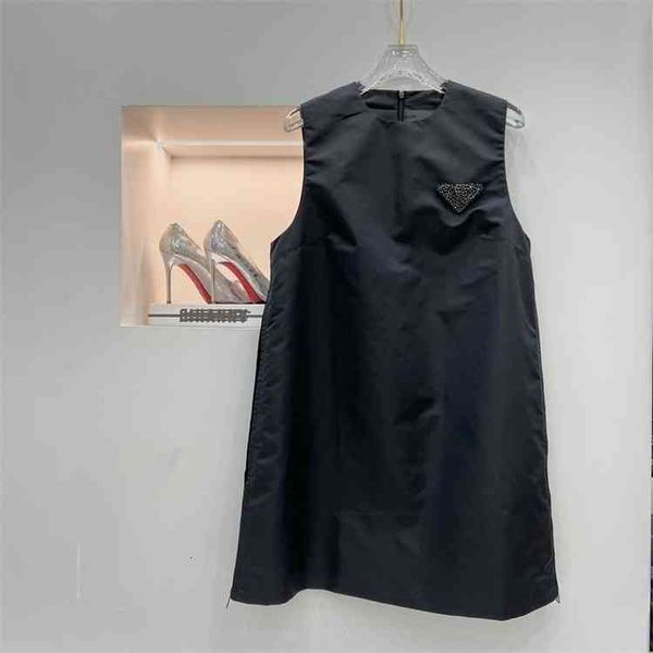 

pd ~ 22 summer triangle nail bead nylon sleeveless small black skirt loose cool a-line short hepburn dress ukvg, Black;gray