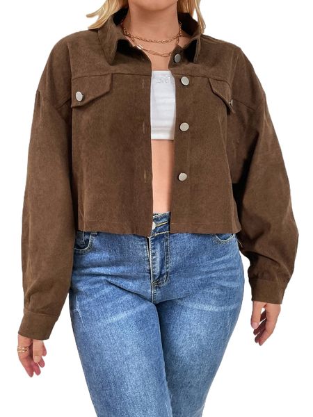 

plus drop shoulder corduroy flap detail jacket 94qu#, Black