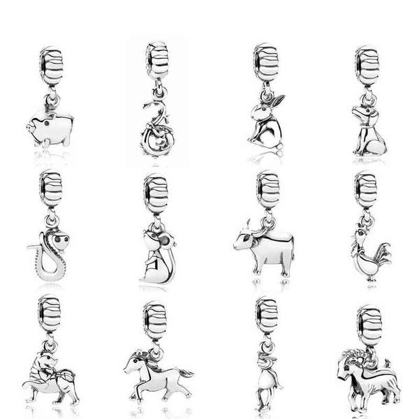 

new 2018 new 100% 925 sterling silver jewelry new the 12 chinese zodiacs pendant fashion women fit bracelet & necklace aa220315, Bronze;silver