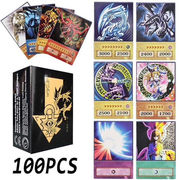 

100pcs yu-gi-oh anime style cards blue eyes dark magician exodia obelisk slifer ra yugioh dm classic proxy diy card kids gift x092305d