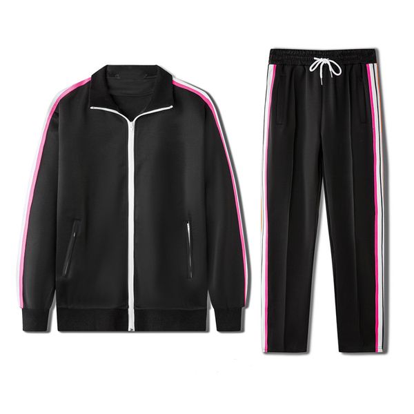 

new jacket set sportswear couples lapel shirt jogging wear webbing reflective design suit black pink, Black;blue