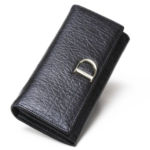 

2021 women designer genuine cowhide leather long wallet purse ladies long leather d logo wallets luxury female tri-color card hold279e, Red;black