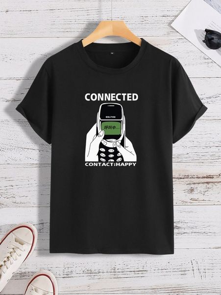 

men phone & chinese letter graphic tee u35w#, White;black