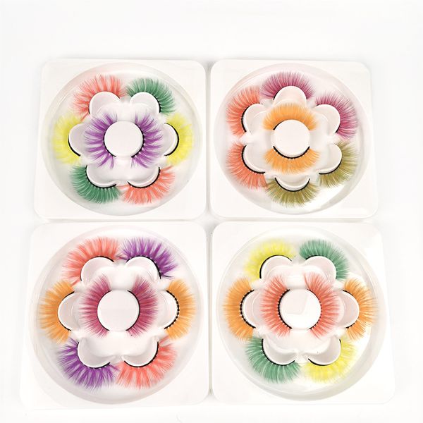 4 Paar 3D-Faux-Nerzwimpern mit vollem Volumen, farbige, mehrschichtige, farbenfrohe, zarte Halloween-Regenbogenwimpern für die Augen