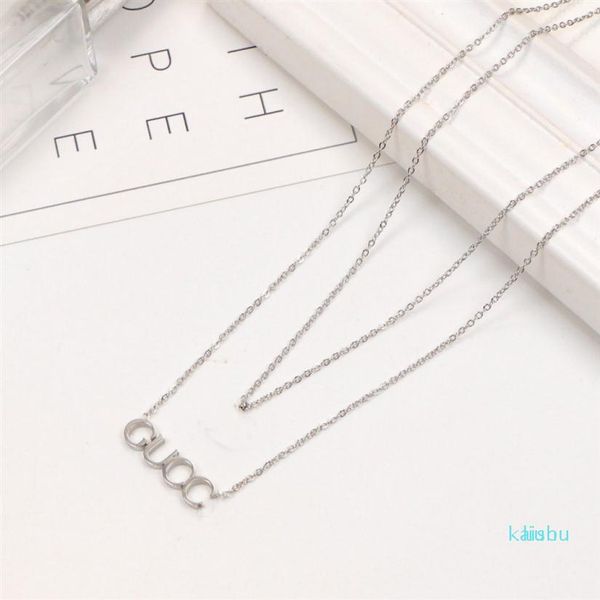 

2021 extravagant design necklace double fashion love letter stainless steel women jewelry whole2714, Silver