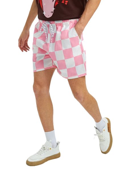 

men drawstring waist plaid shorts r1it#, White;black
