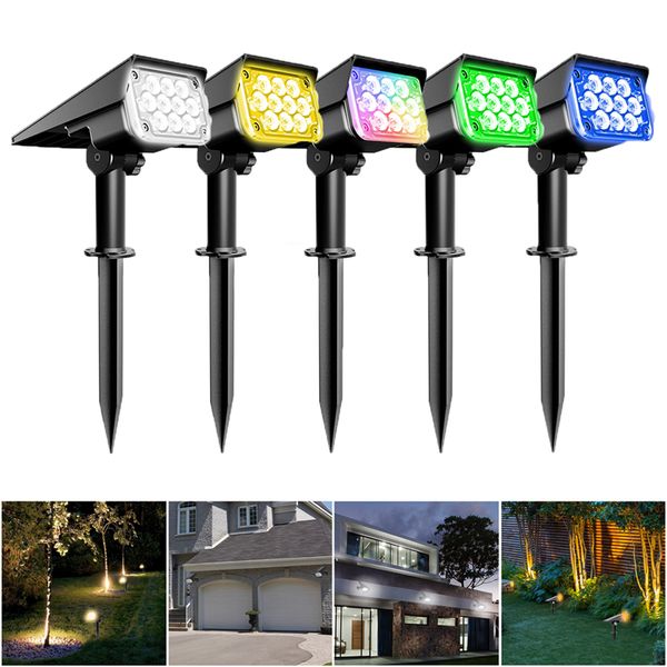 Lâmpadas solares ajustáveis ​​Spotlight 3000K 4000K 6000K RGB Green Blue Garden Light IP65 Super Bright Landscape Wall Light