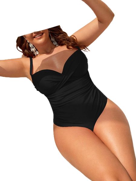 

plus ruched wrap cross push up one piece swimsuit z62p#, White;black