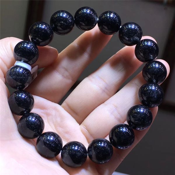

natural black rutilated quartz bracelet women men rutilated gemstone stretch round crystal beads 7mm 8mm 9mm 11mm 12mm aaaaa, Silver