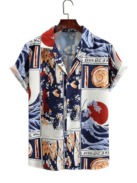 

men random letter & wave print shirt g3wy#, White;black