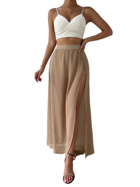 

high waist split thigh skirt t7vs#, Black