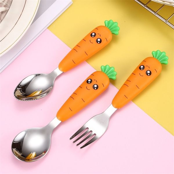 

baby gadgets tableware set children utensil stainless steel toddler dinnerware cutlery cartoon infant food feeding spoon fork 220805