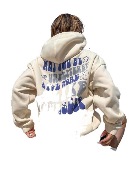 

slogan graphic drop shoulder drawstring hoodie e7u6#, Black
