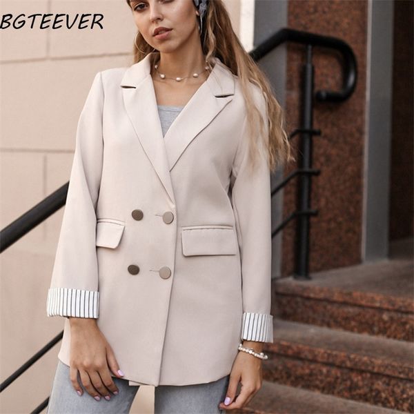 

casual double breasted women jackets notched collar spring women blazer jacket autumn female outerwear elegant ladies coat 2020 lj200825, White;black