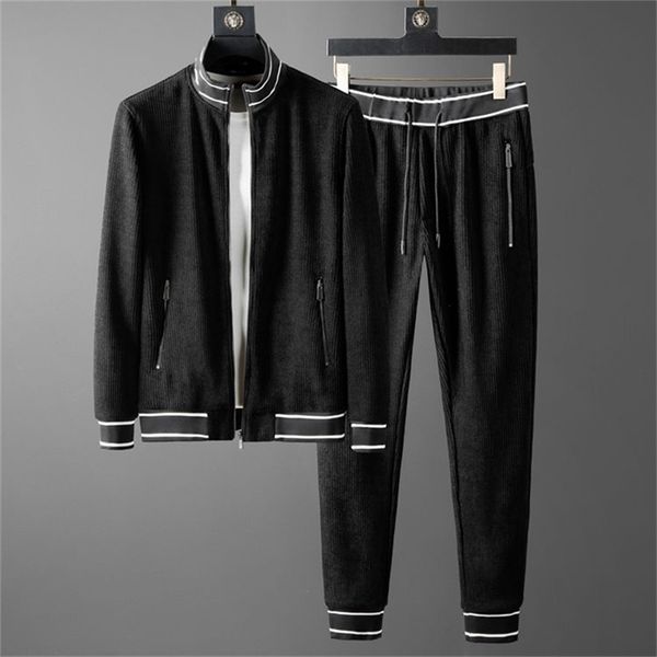 

minglu mens sets jacket pants luxury chenille corduroy casual men coats elastic waist men set with pants plus size lj201117, Gray
