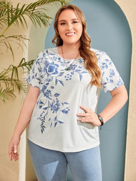 

emery rose plus floral print tee t1ck#, Black