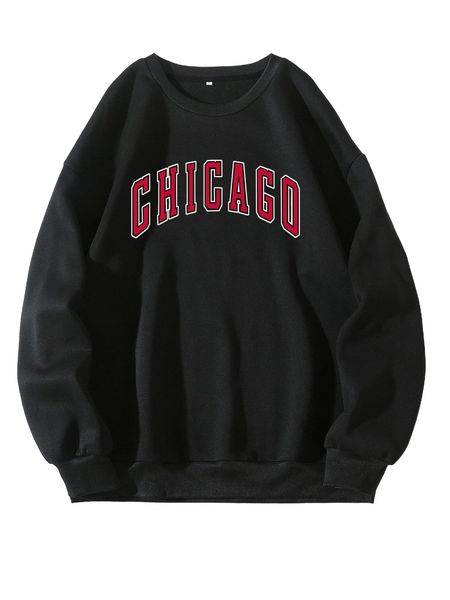 

letter graphic thermal lined sweatshirt i9mq#, Black