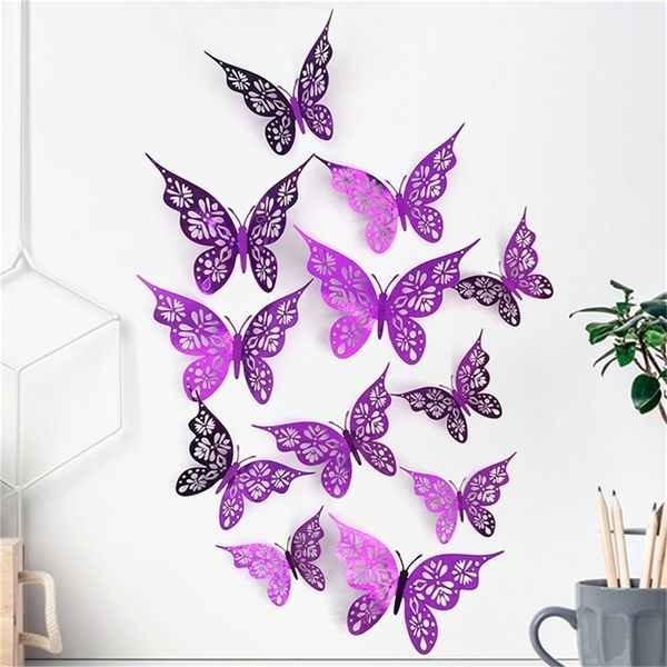 12PC 3D Hollow Butterfly Wall 3 Formati Decor Carving Design squisito Decorazioni per torte per feste 220727