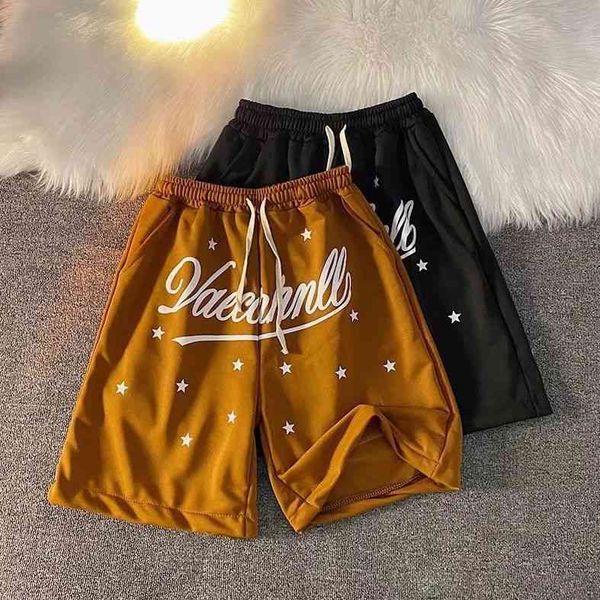 

men's shorts summer casual star lettered print ins trendy hip hop loose high street five point beach sweatpants, White;black