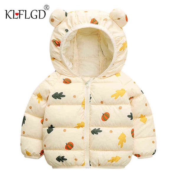 

autumn and winter boys and girls' printed down cotton jacket 1-3 year old baby light zipper ear hooded cotton jacket j220718, Blue;gray