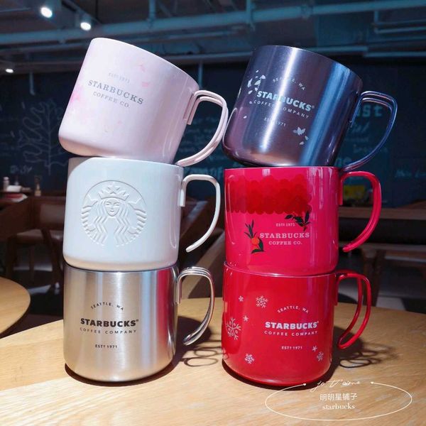 

starbucks cup pink classic 1971 red stainless steel table cup couple coffee cup handle mug female