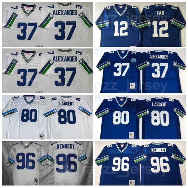 

ncaa vintage football retro 37 shaun alexander jerseys 80 steve largent 96 cortez kennedy 12 12th fan all stitched sports team blue white, Black